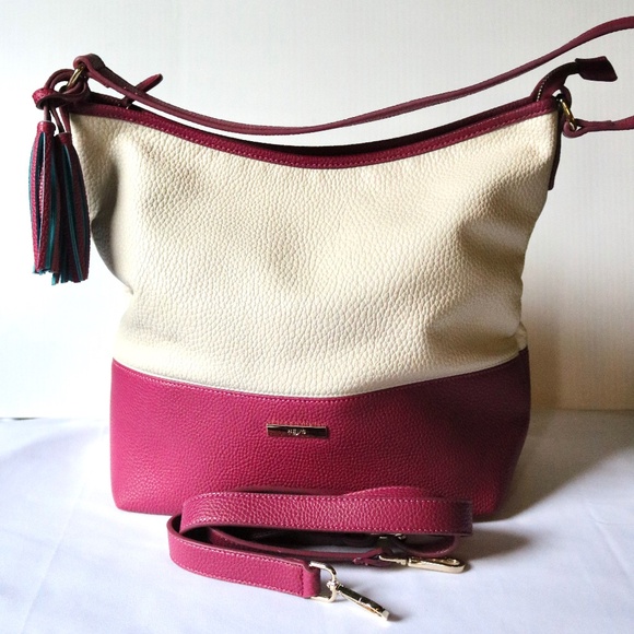 HEYS Pink/Cream Hobo Shoulder Bag/Tote with Tassel Pebble Faux Leather Travel - Picture 1 of 10